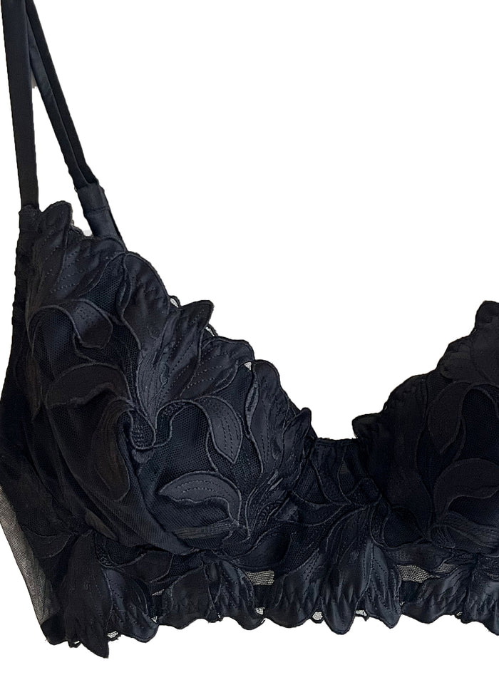 Lily Embroidery Post Surgical Bra-black-flat