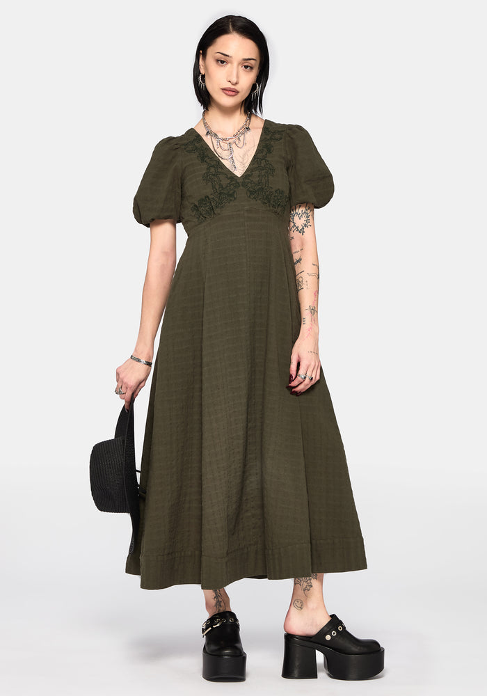Limos Dobby Check Embroidered Midaxi Dress