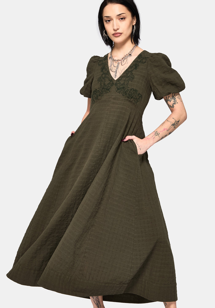 Limos Dobby Check Embroidered Midaxi Dress