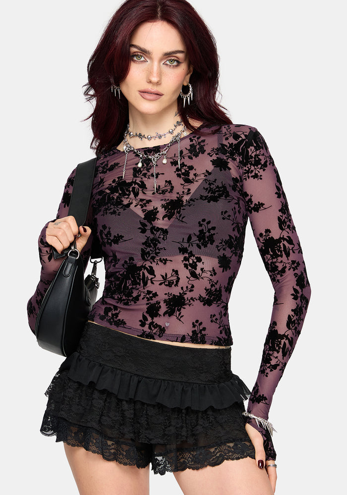 Liora Flock Long Sleeve Mesh Top