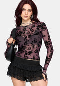 Liora Flock Long Sleeve Mesh Top