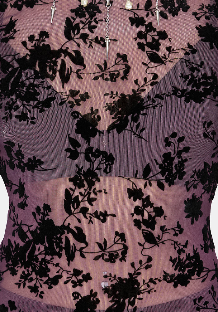 Liora Flock Long Sleeve Mesh Top