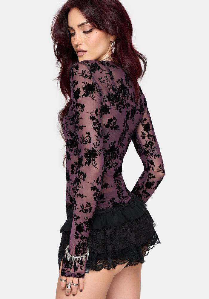 Liora Flock Long Sleeve Mesh Top