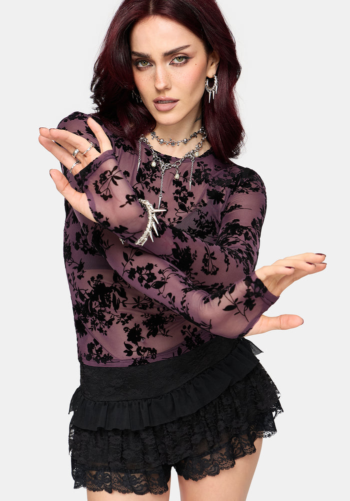 Liora Flock Long Sleeve Mesh Top