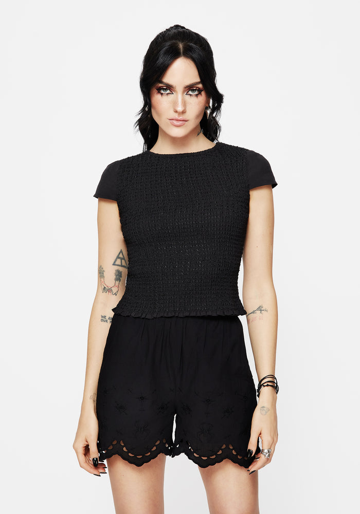 Litha Cotton Shirred Boat Neck Tee