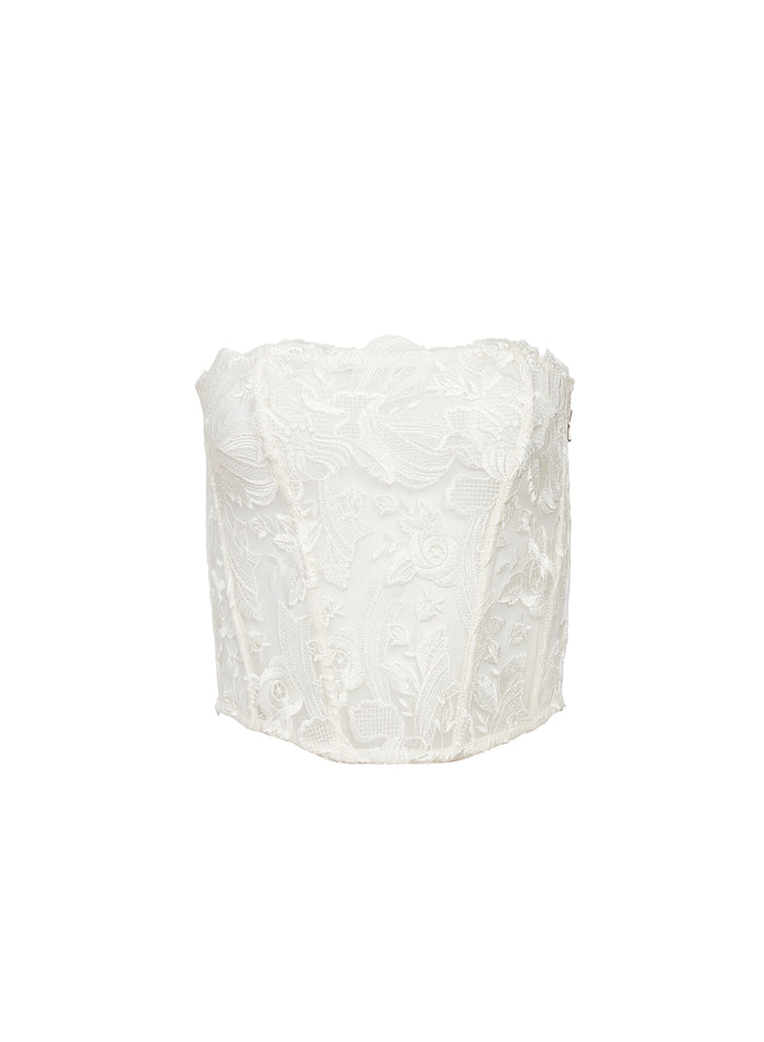 Lola Bow Embroidery Corset Top-ivory-flat