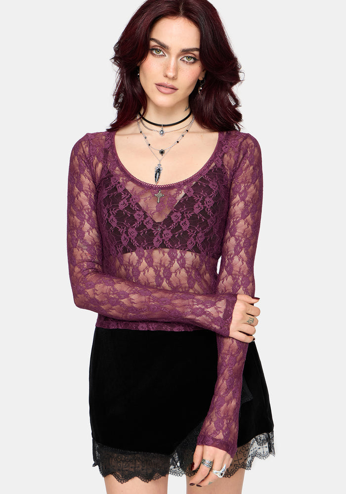 Lucera Long Sleeve Lace Scoop Neck Top