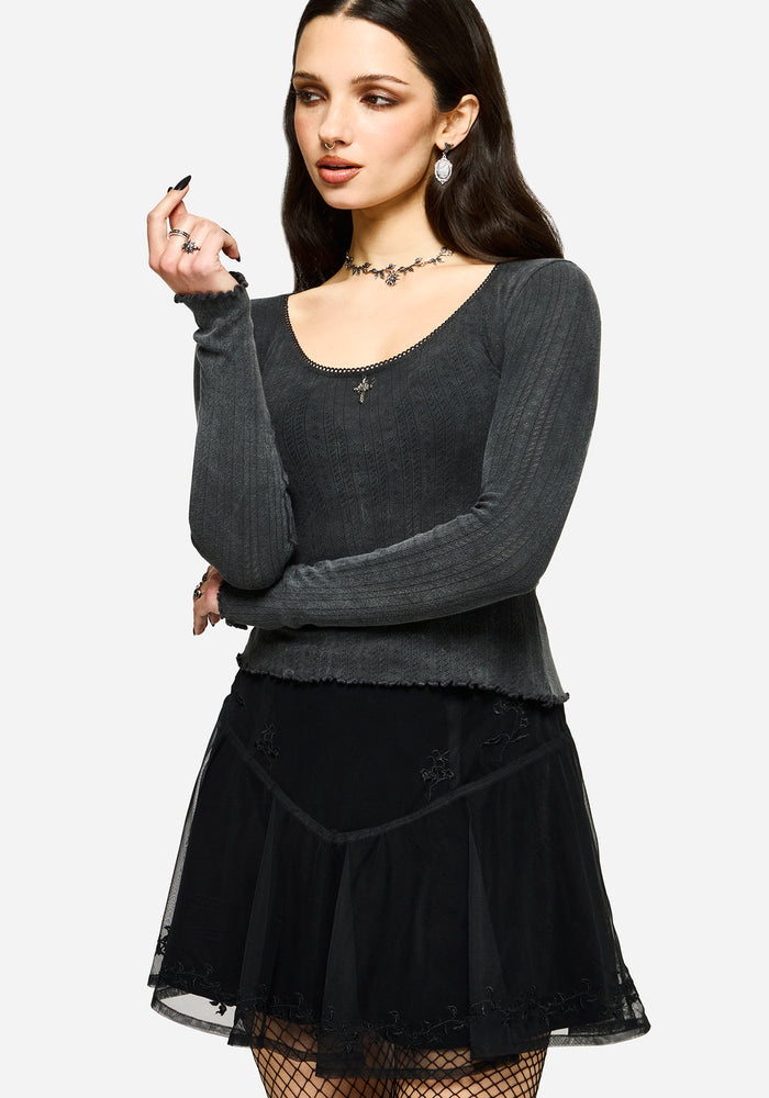 Lucera Long Sleeve Pointelle Scoop Neck Top