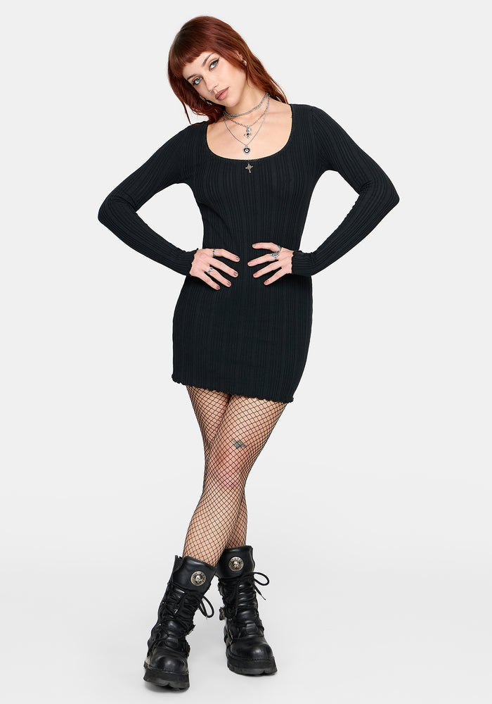 Lucera Pointelle Long Sleeve Mini Dress