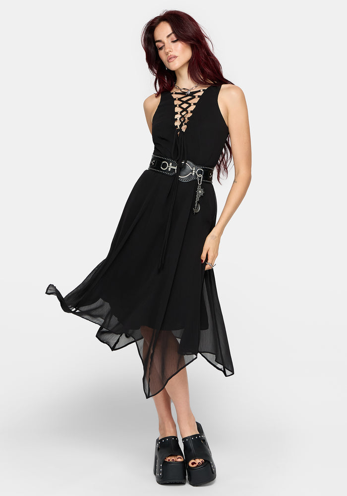Luciana Lace Up Neck Chiffon Midi Dress
