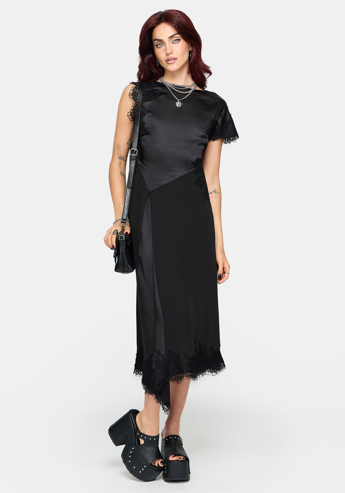 Lucretia Lace Contrast Asymmetric Midi Dress