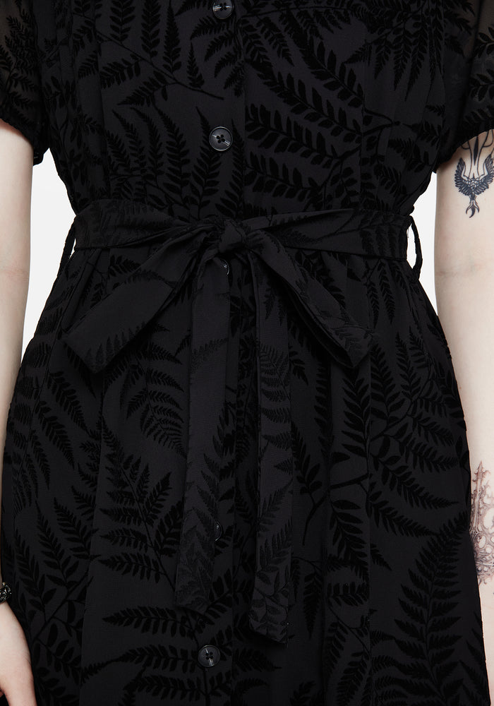 Lunafern Fern Printed Belted Midi Shirt Dress