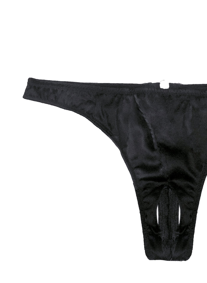 Luxe Crotchless Thong-black-flat