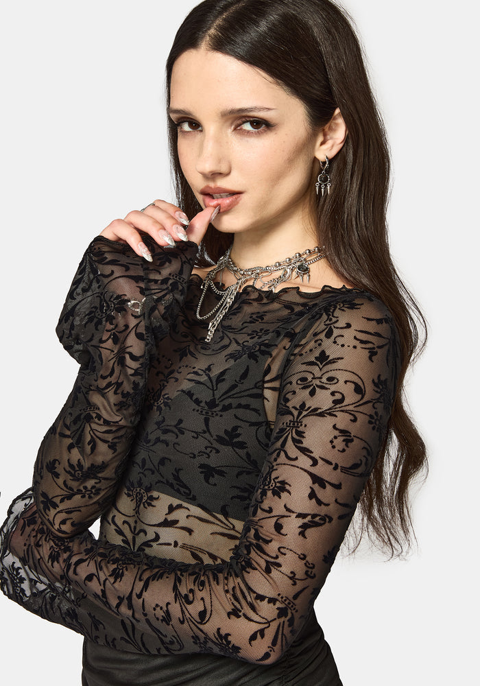 Mae Flock Slash Neck Bodysuit