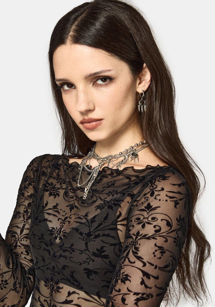 Mae Flock Slash Neck Bodysuit