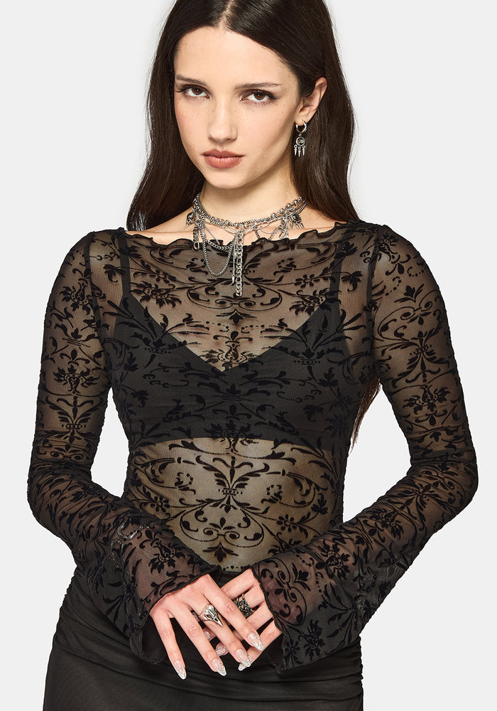 Mae Flock Slash Neck Bodysuit