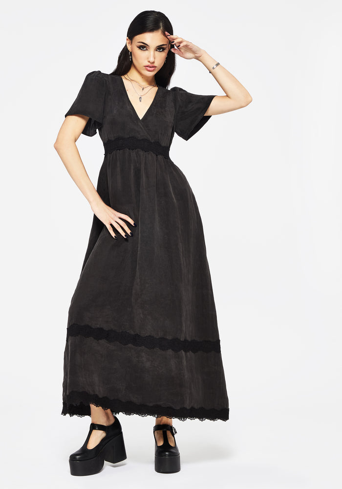 Maeve Lyocell Blend Lace Detail Maxi Dress