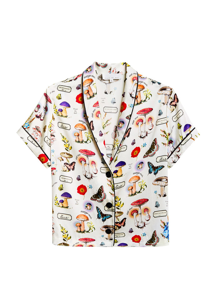 Magical Mushroom Short Sleeve PJ Top-ivory mushroom print