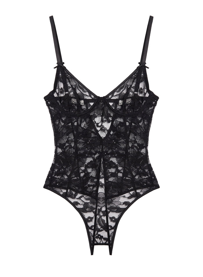 Magnolia Lace Ouvert Bodysuit-black-flat
