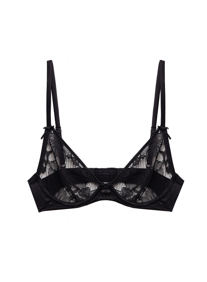 Magnolia Lace Unlined Demi Bra-black-Fleur du Mal-flat