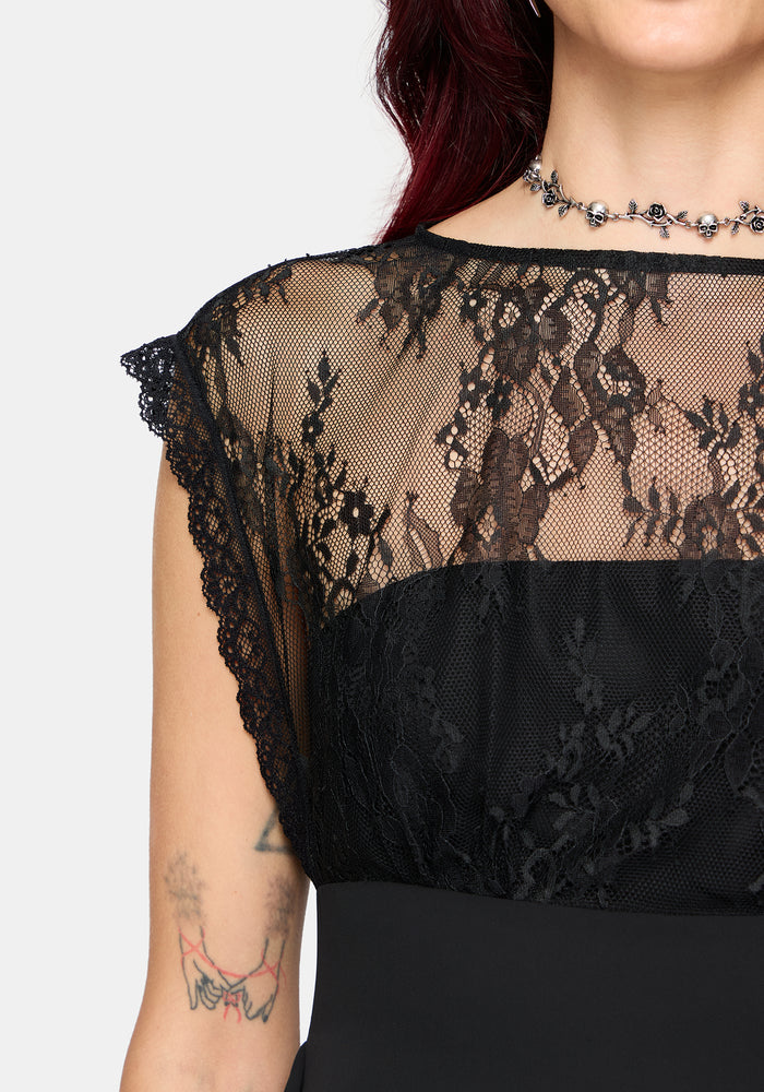 Mairi Lace Overlay Hanky Hem Mini Dress