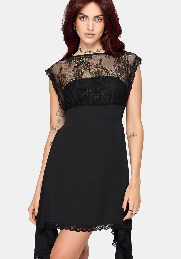 Mairi Lace Overlay Hanky Hem Mini Dress