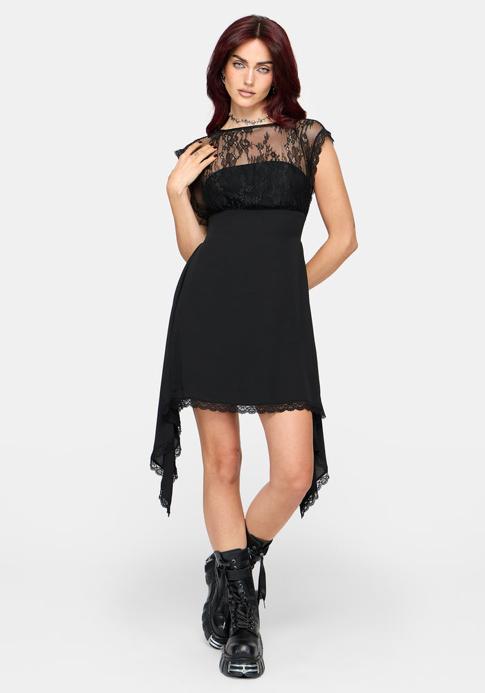 Mairi Lace Overlay Hanky Hem Mini Dress