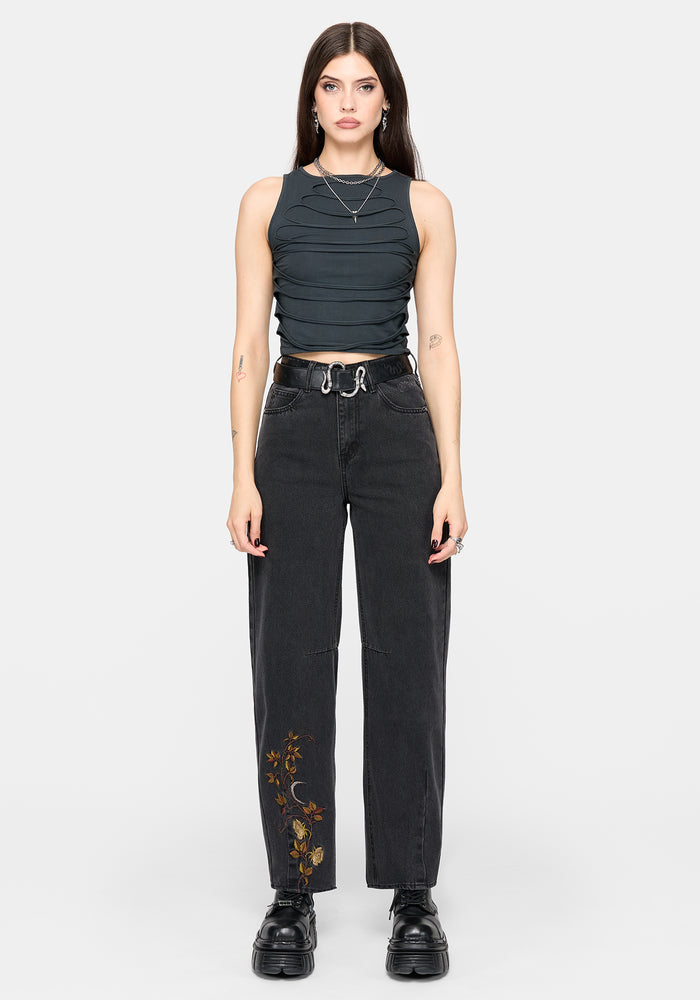 Maleah Embroidered Denim Barrel Jeans