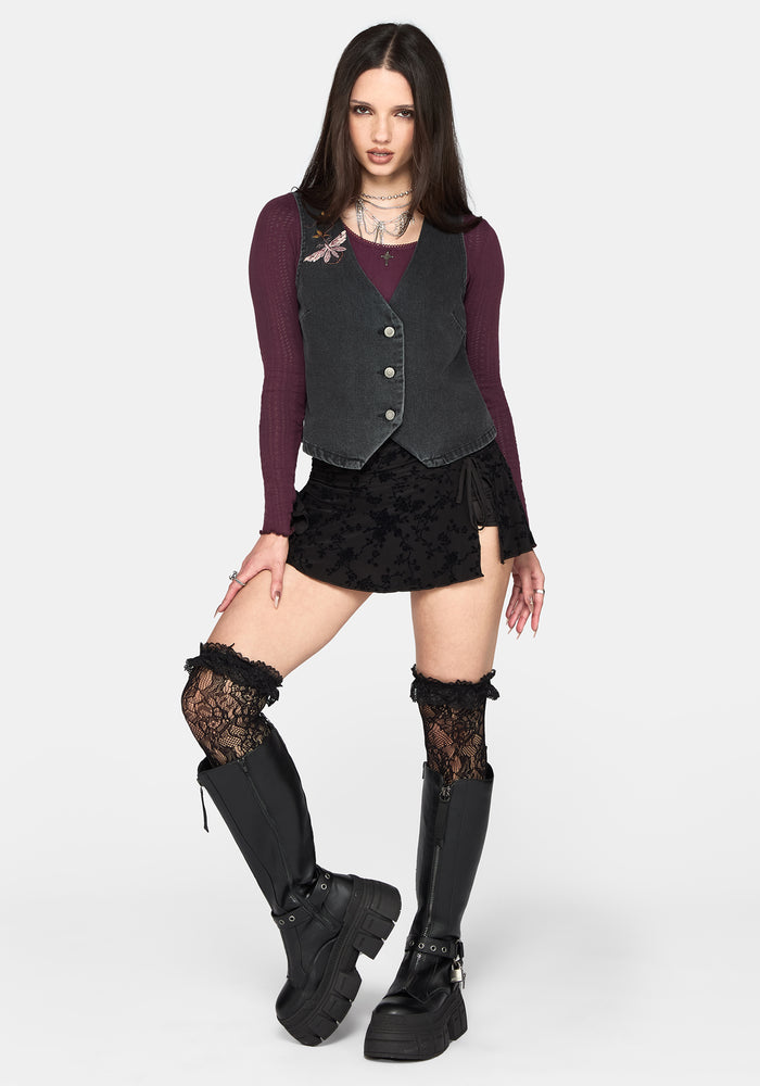 Maleah Embroidered Denim Waistcoat