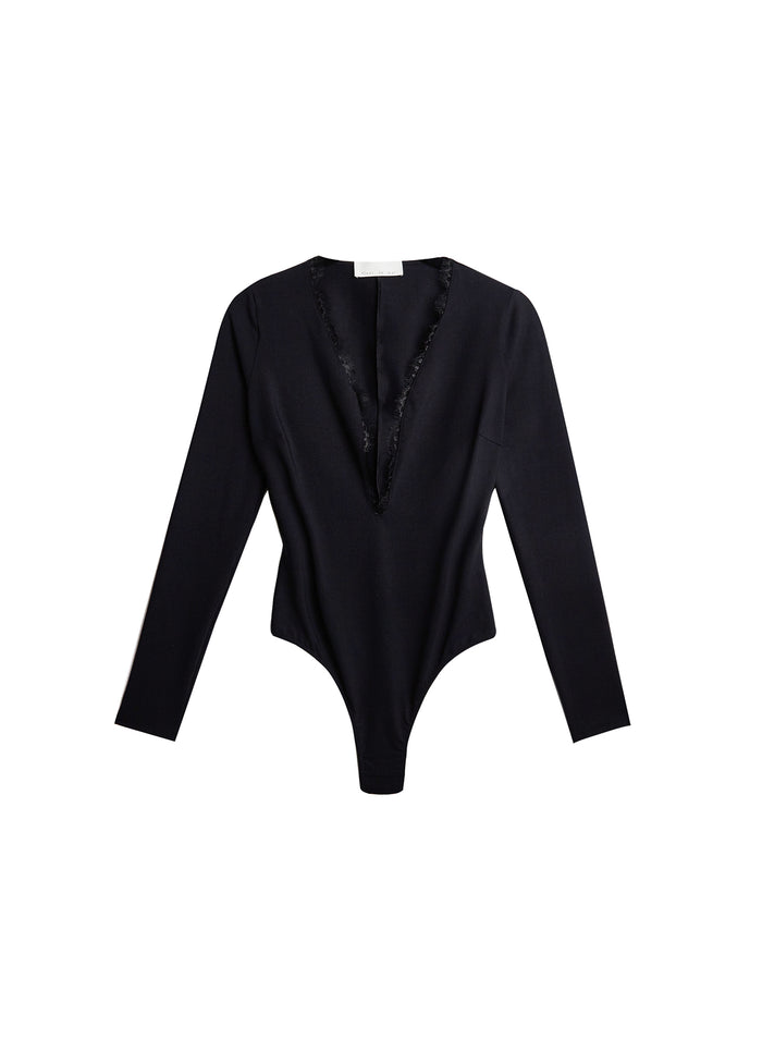 Margo Lace Long Sleeve Bodysuit-black-flat
