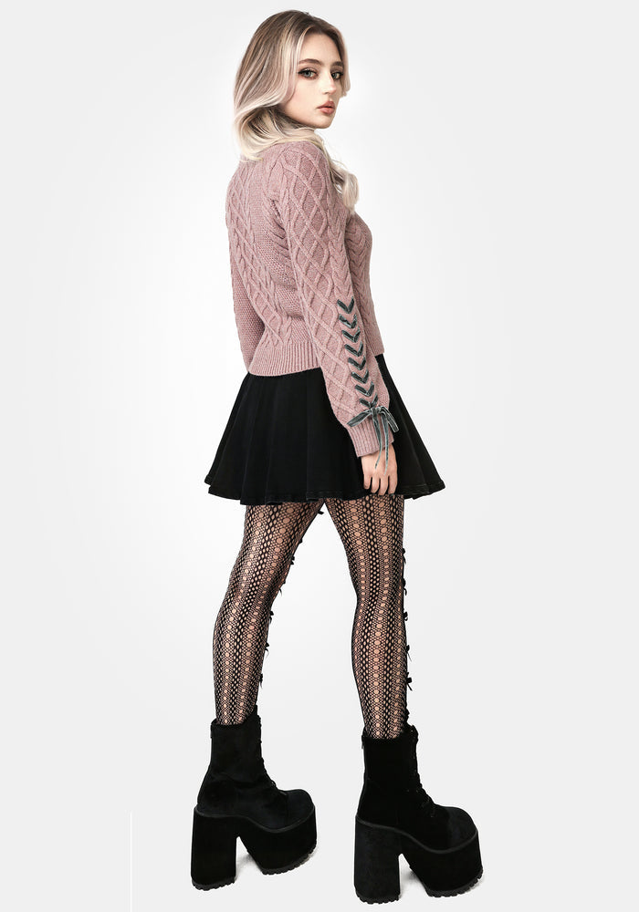 Marina Cable Knit Ribbon Lace Sweater