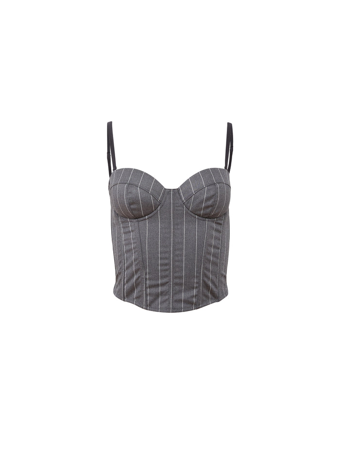 Maxwell Bustier-dark grey pinstripe-flat