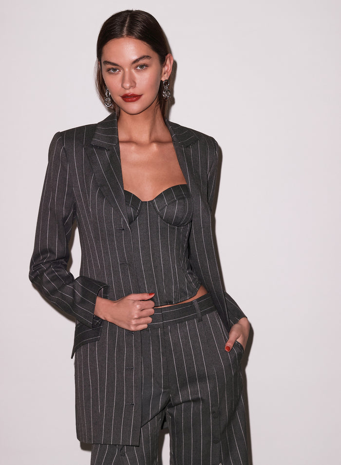 Maxwell Bustier-dark grey pinstripe