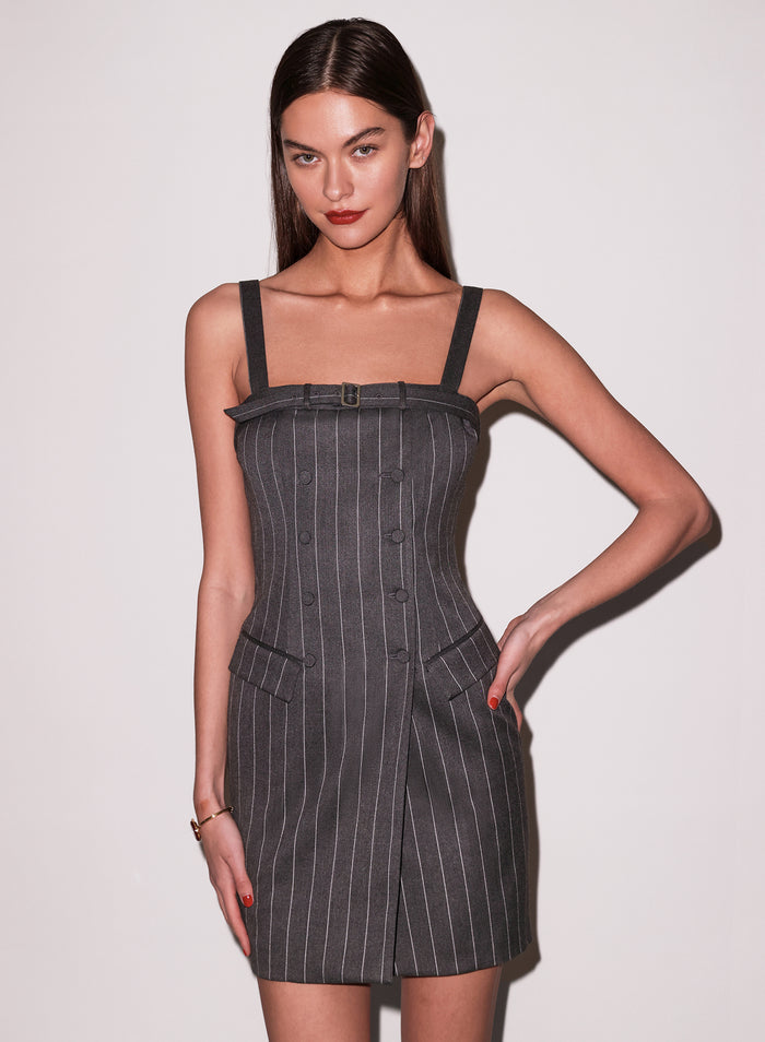 Maxwell Mini Dress-dark grey pinstripe