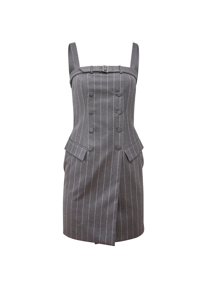 Maxwell Mini Dress-dark grey pinstripe-flat