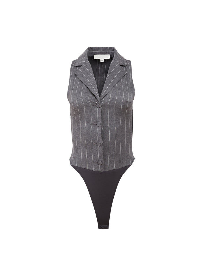 Maxwell Vest Bodysuit-dark grey pinstripe-flat