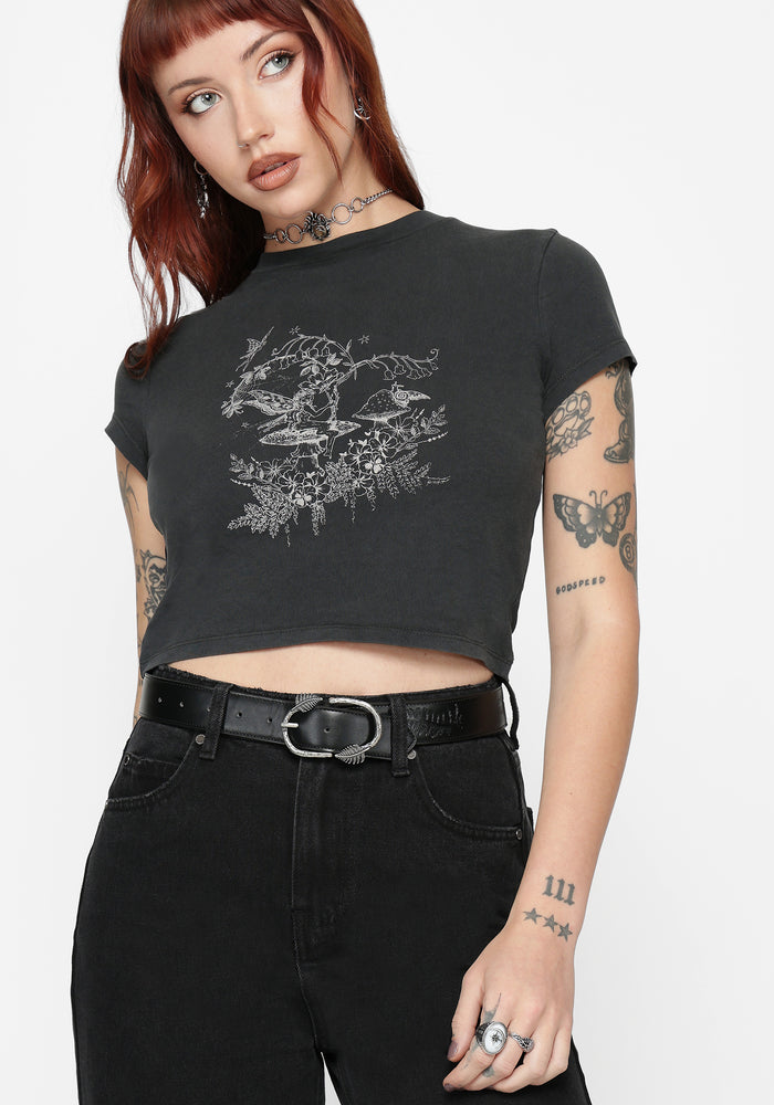 Maypole Fairy Print Crop T-Shirt - Black