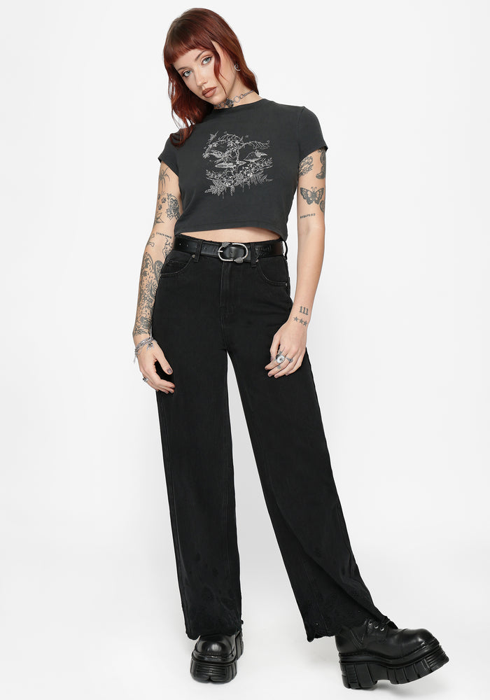 Maypole Fairy Print Crop T-Shirt - Black