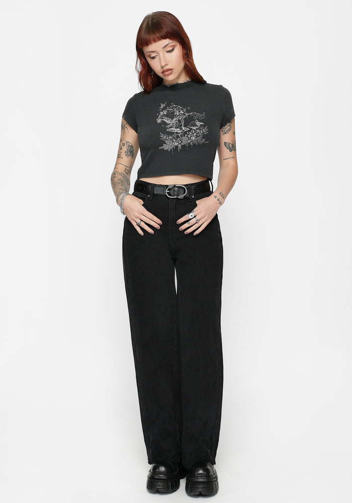 Maypole Fairy Print Crop T-Shirt - Black
