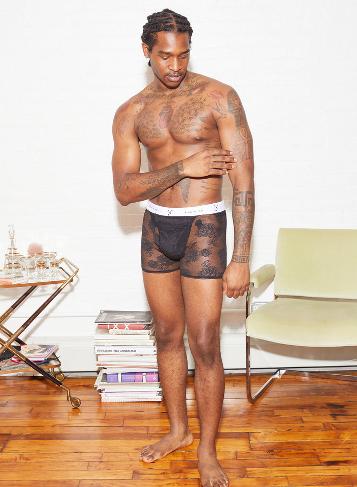 Men's Bouquet Lace Boxer Brief-black