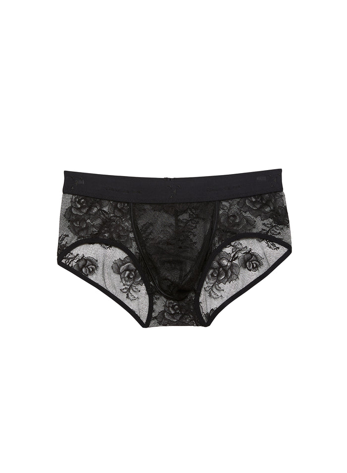 Men's Bouquet Lace Brief-black-flat