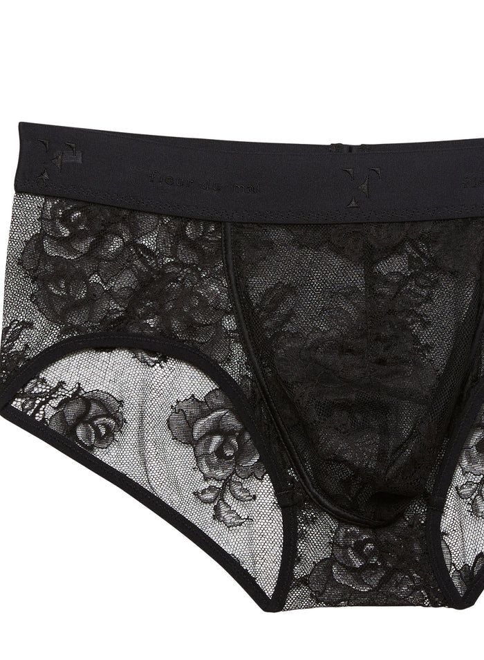 Men's Bouquet Lace Brief-black-flat