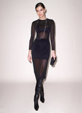 Mesh Long Sleeve Midi Dress-black-Fleur du Mal