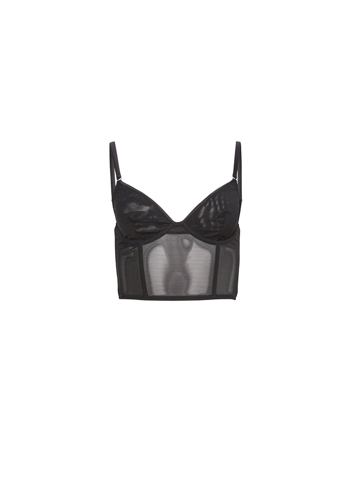 Mesh Longline Bustier-black-flat