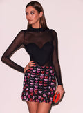 Mesh Ruffle Heart Bodysuit-black-Fleur du Mal