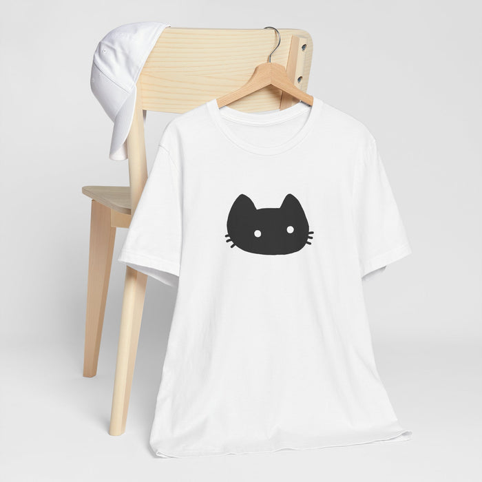 Minimal Black Cat Tee — Cute Kawaii Cat Face T-Shirt