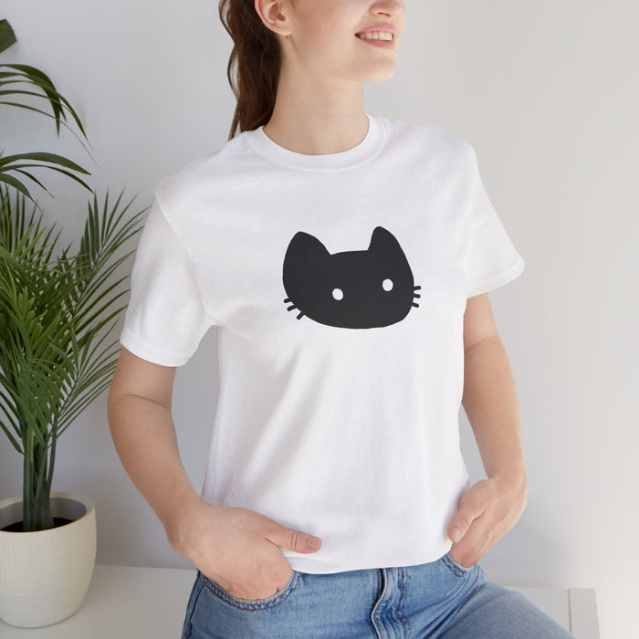 Minimal Black Cat Tee — Cute Kawaii Cat Face T-Shirt