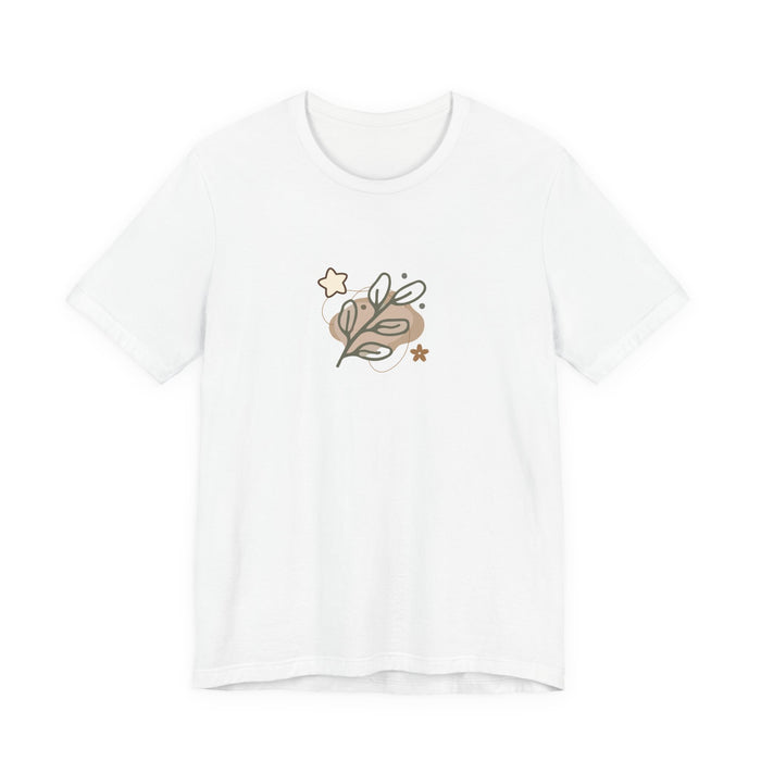 Minimal Botanical Tee — Neutral Leaf & Stars Graphic Shirt