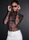 Mock Neck Lace Bodysuit-black-Fleur du Mal