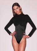 Mock Neck Long Sleeve Bodysuit-black-Fleur du Mal